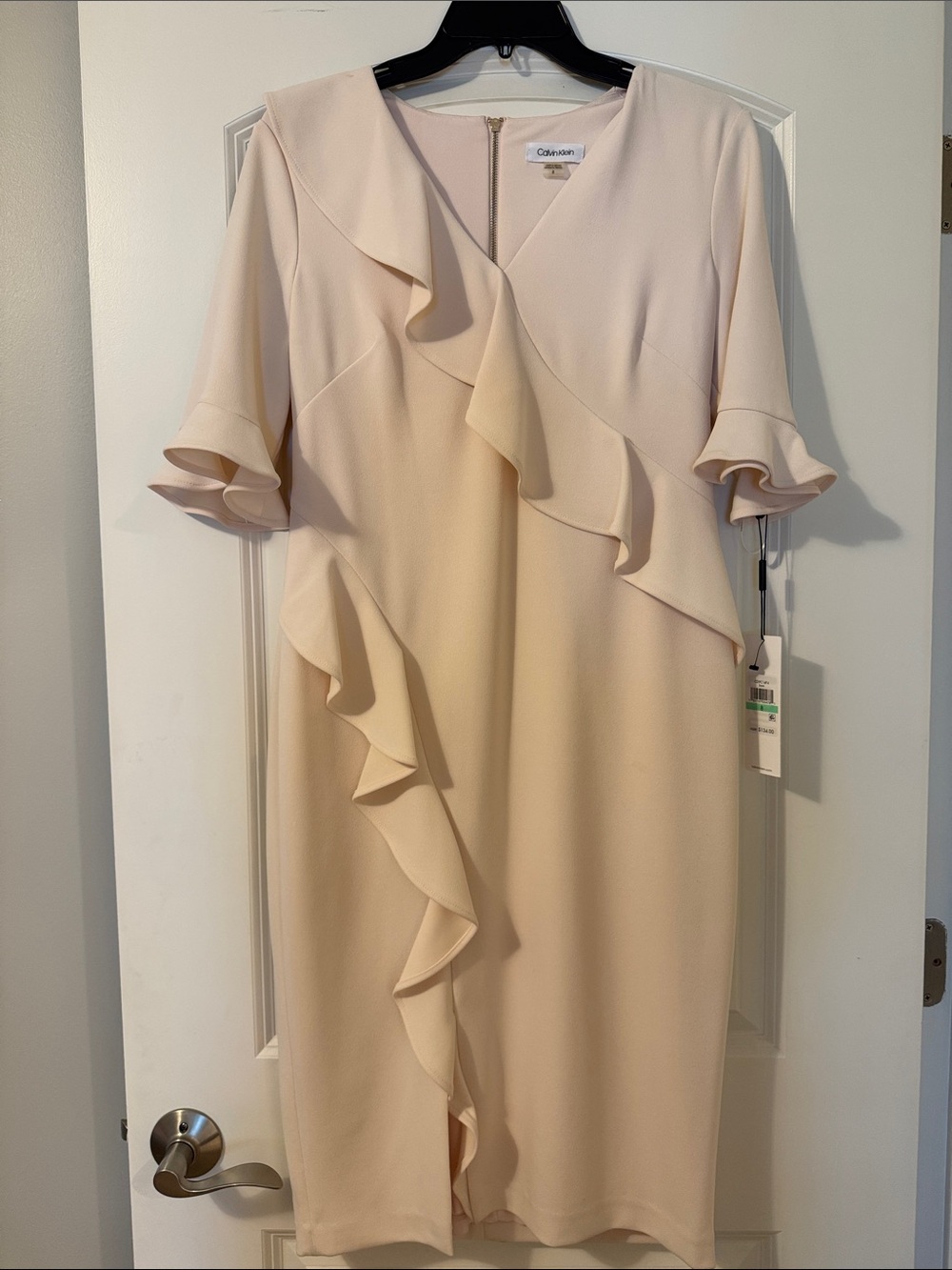 Calvin Klein Pale Blush Ruffle Midi Dress